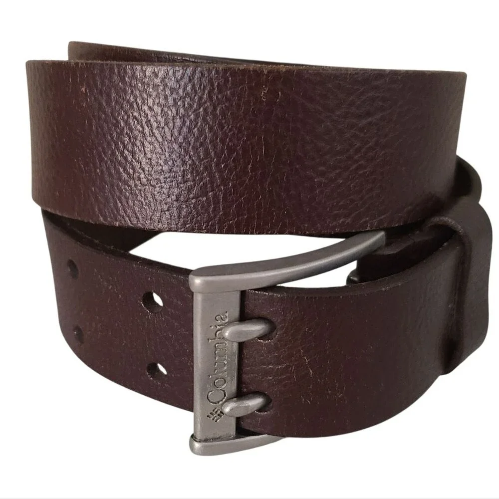 columbia sportswear genuine leather double holed belt mens size 38